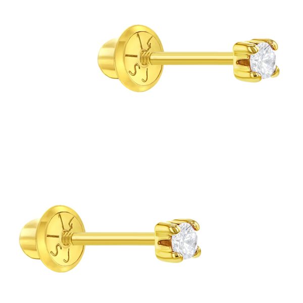 Stud 4 Prongs Zirconias de 2mm en Oro Amarillo de 14K - Imagen 2