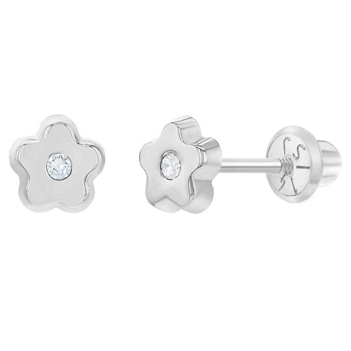 Aretes Clásicos de Flor Amichi con Circonia al Centro en Oro Blanco 14K