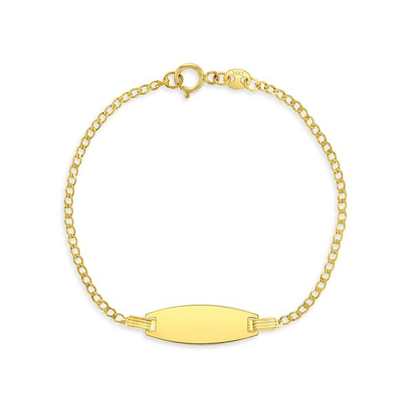Pulsera de Eslabones Ovalados con Placa Grabable en Oro Amarillo 14K 6" - Imagen 2