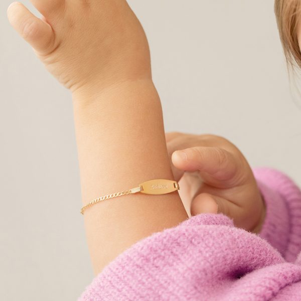 Pulsera de Eslabones Ovalados con Placa Grabable en Oro Amarillo 14K 6" - Imagen 3