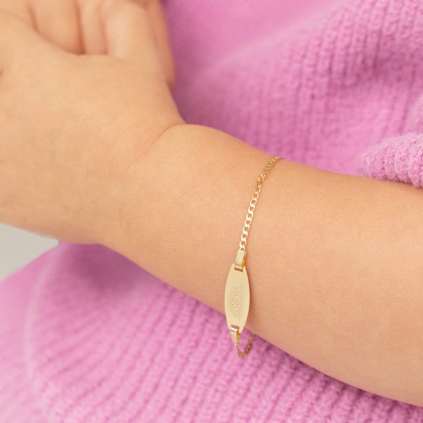 Pulsera de Eslabones Ovalados con Placa Grabable en Oro Amarillo 14K 6" - Imagen 4