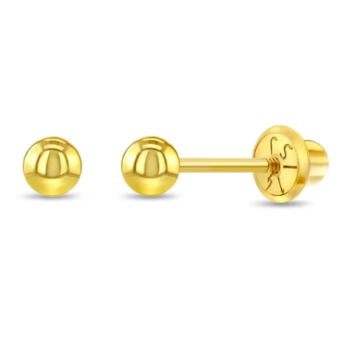 Arete para Bebé, Bolita de 3mm en Oro Amarillo de 14K