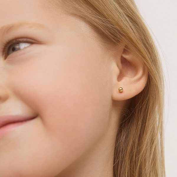 Arete para Bebé, Bolita de 3mm en Oro Amarillo de 14K - Imagen 3