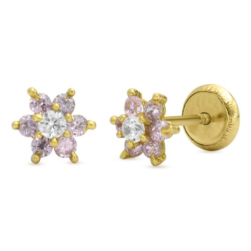 Flor con circonia rosada oro amarillo 18K