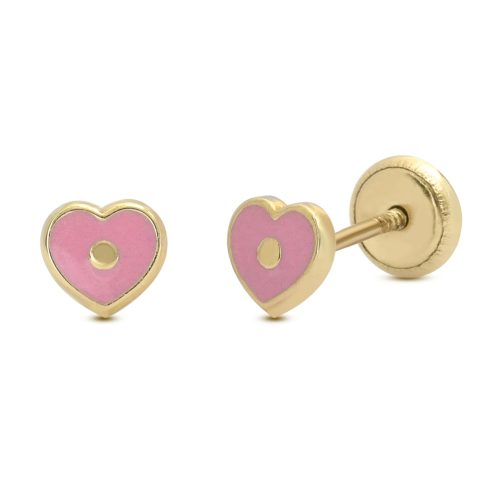 Corazón con enamel rosado en oro amarillo 14K