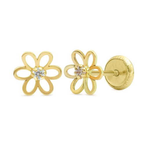 Flor calada con circonia al centro oro amarillo 14K