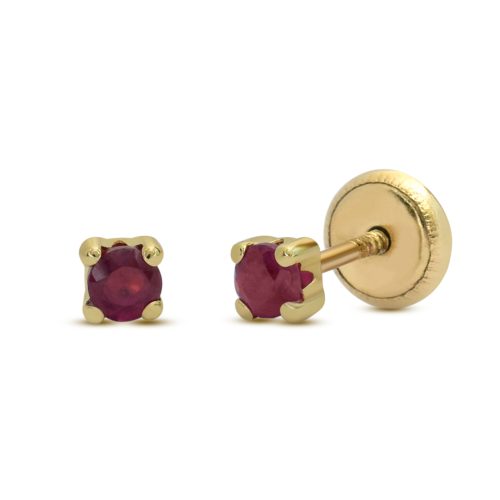 Stud con piedra rubí oro amarillo 18K, 3mm