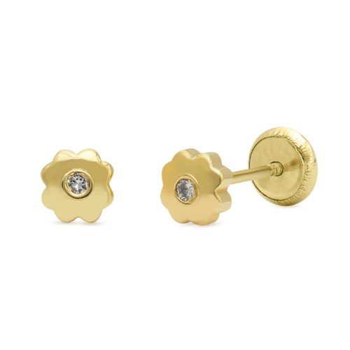 Flor con diamante al centro, oro amarillo 18K