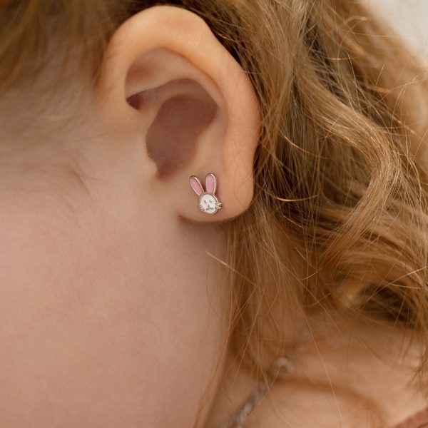 Arete para Bebé en Forma de Conejo con Enamel Rosado en Plata 925 - Imagen 2