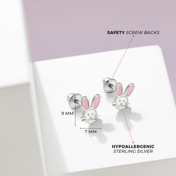 Arete para Bebé en Forma de Conejo con Enamel Rosado en Plata 925 - Imagen 3