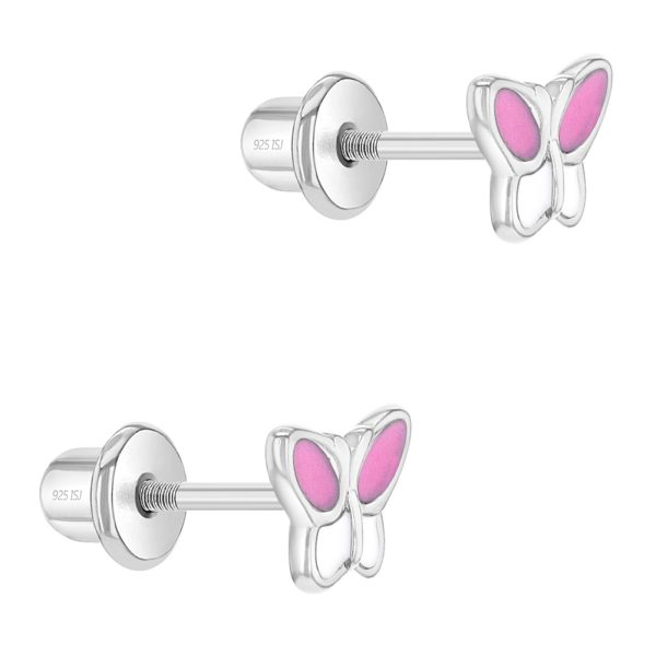Arete para Bebé en Forma de Mariposa con Enamel Rosado en Plata 925 - Imagen 2
