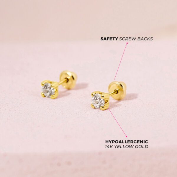 Aretes Oro Amarillo 14k Bebe, diamante 2mm - Imagen 4