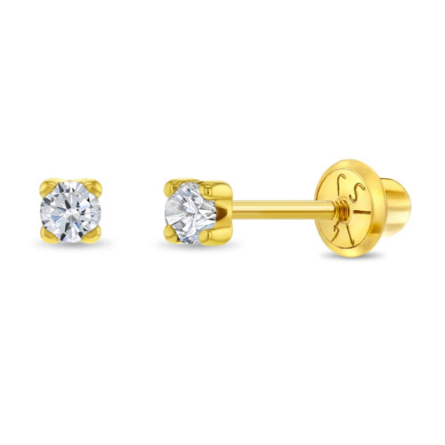 Aretes Oro Amarillo 14k Bebe, diamante 2mm