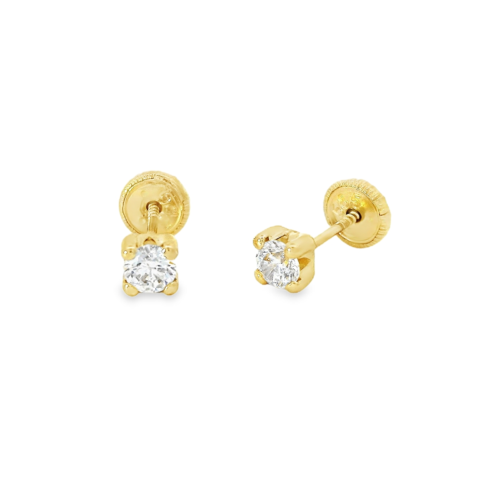 Aretes Oro Amarillo 14k. Circonias 3mm rosca