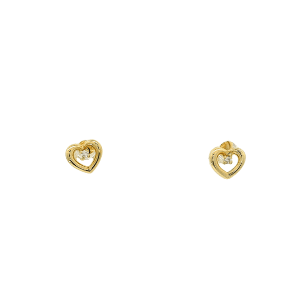 Aretes Oro Amarillo 14k.  Corazón diamante 1pto. Rosca - Imagen 2