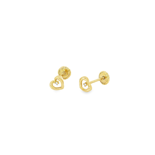 Aretes Oro Amarillo 14k.  Corazón diamante 1pto. Rosca