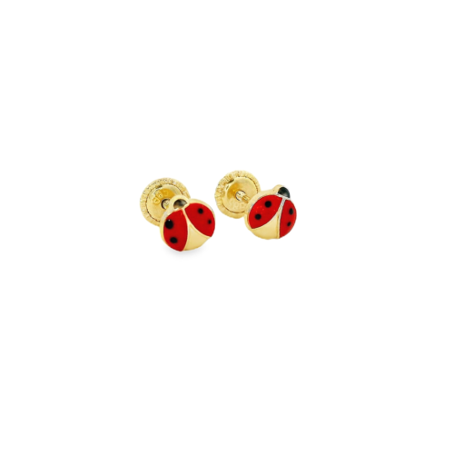 Aretes Oro Amarillo 14k. Mariquita con rosca
