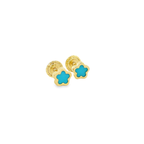 Aretes Oro Amarillo 14k. Van Cleef turquesa, rosca