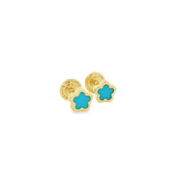 Aretes Oro Amarillo 14k. Van Cleef turquesa, rosca