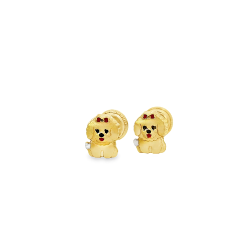 Aretes oro amarillo 14k. Perrito, rosca