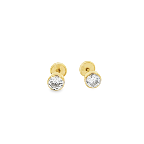 Aretes Oro Amarillo 14k. Circonias con bisel 4mm, rosca