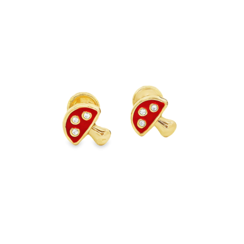 Aretes Oro Amarillo 14k. Hongo esmalte, rosca.