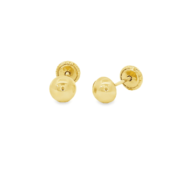 Aretes oro amarillo 14k. Hongo 5mm. Rosca.