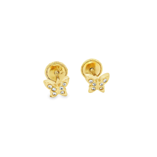 Aretes Oro Amarillo 14k.  Mariposa circonias, rosca.