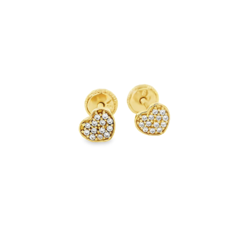 Aretes Oro Amarillo18k. Corazón, circonias, rosca.