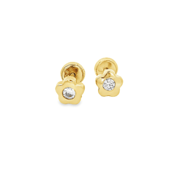 Aretes Oro Amarillo 14k. FLor cirdconias centro, rosca.