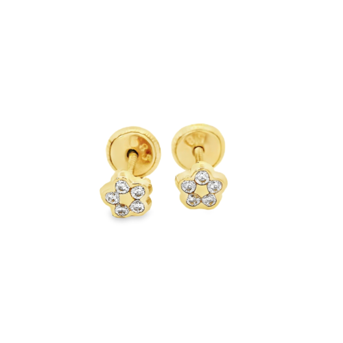 Aretes Oro Amarillo 14k. Flor circonias, rosca.