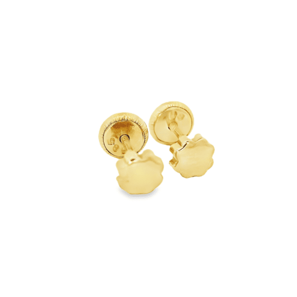Aretes Oro Amarillo 14k. Flor alto pulido, rosca.