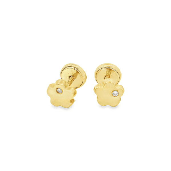 Aretes Oro Amarillo 14k. Flor, diamante , rosca.