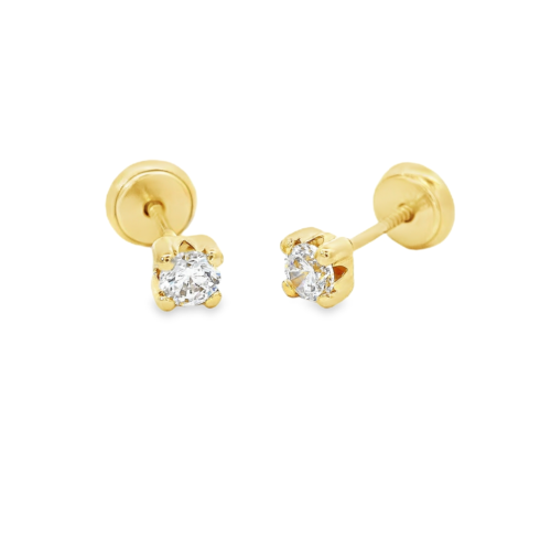 Aretes Oro Amarillo 14k. con 4 prongs, rosca.