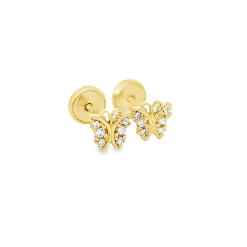 Aretes Oro Amarillo 14k. Mariposa circonias, rosca.