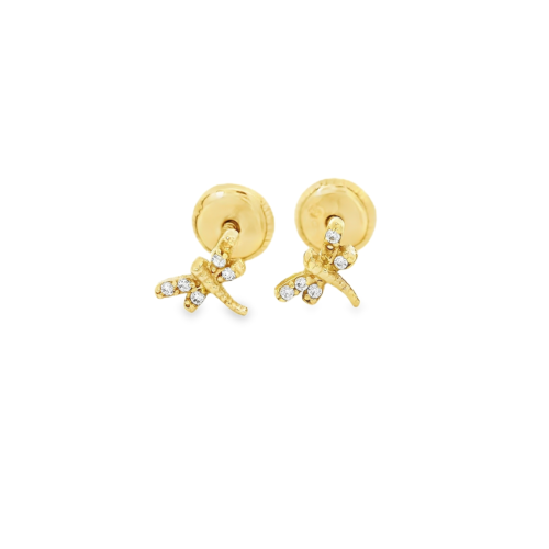 Aretes Oro Amarillo 14k. Libelula circonias, rosca