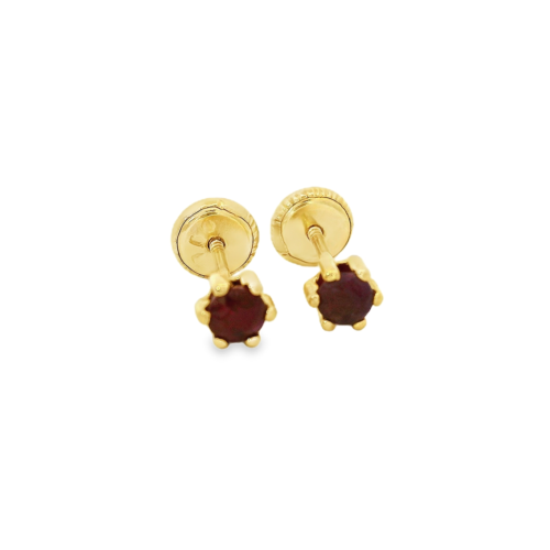 Aretes Oro Amarillo 14k. 6 prongs, real Ruby, rosca.