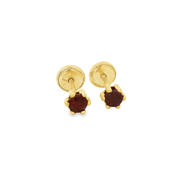 Aretes Oro Amarillo 14k. 6 prongs, real Ruby, rosca.