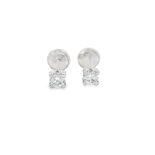 Aretes Oro Blanco 14k. 4 prongs, circonias de 3mm  rosca.