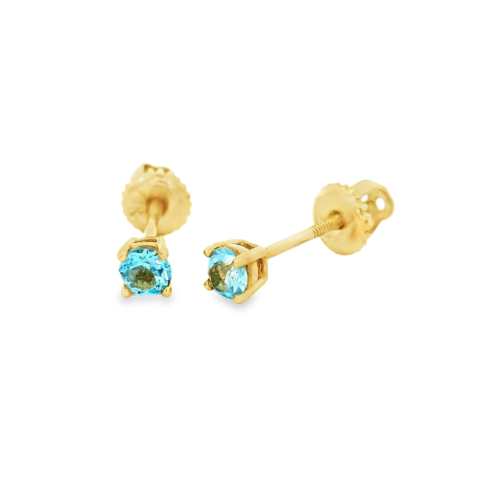 Aretes Oro Amarillo 14k. 4 prongs, swiss B. topaz, rosca.