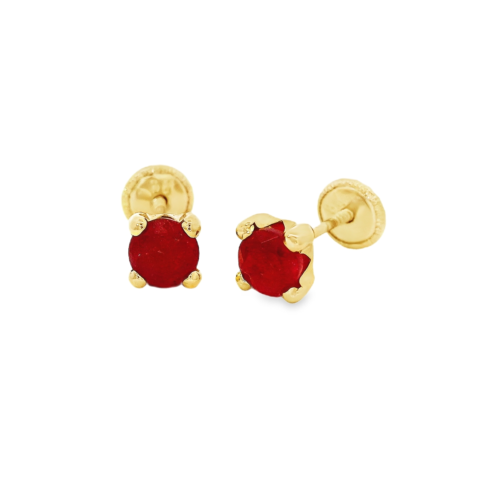 Aretes Oro Amarillo 18k. 4 Prongs , real Ruby, rosca.