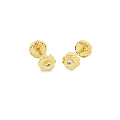 Aretes Oro Amarillo 14k. Flor circonias, rosca.