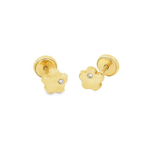 Aretes Oro Amarillo 14k. Flor Diamante 1 pto. Rosca.