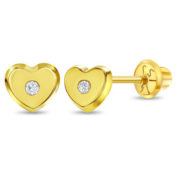 Arete para Bebé en Forma de Corazón con Zirconia en El Centro en Oro Amarillo 14K