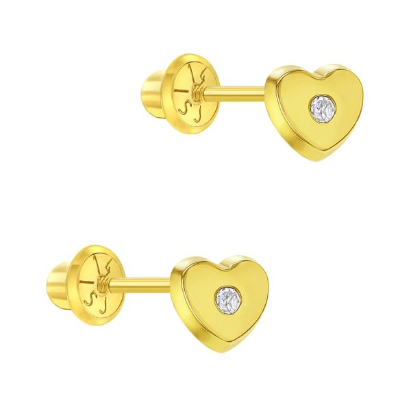 Arete para Bebé en Forma de Corazón con Zirconia en El Centro en Oro Amarillo 14K - Imagen 2