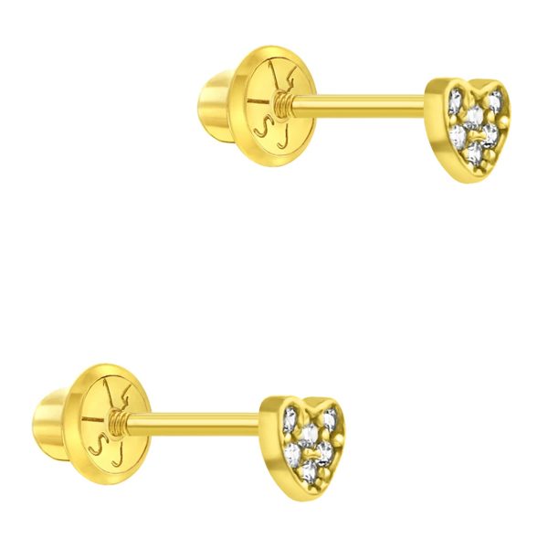 Arete para Bebé en Forma de Corazón de 3mm con Zirconias en Oro Amarillo 14K - Imagen 2