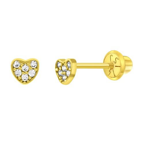 Arete para Bebé en Forma de Corazón de 3mm con Zirconias en Oro Amarillo 14K