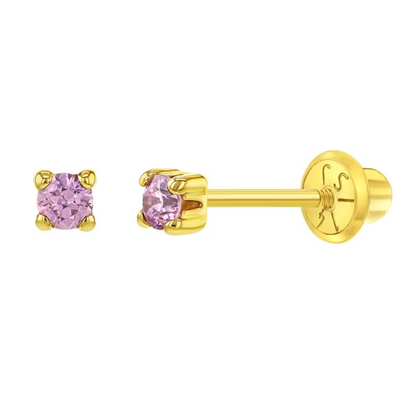 Stud 4 Prongs Zirconia Rosada de 2mm en Oro Amarillo de 14K