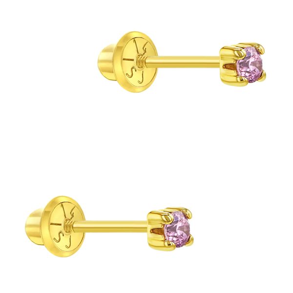 Stud 4 Prongs Zirconia Rosada de 2mm en Oro Amarillo de 14K - Imagen 2