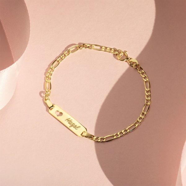 Pulsera para Bebé con Corazón, Placa Grabable en Oro Amarillo 14K 5.5" - Imagen 2